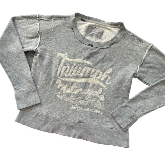LUCKY BRAND GRAY DISTRESSED CREWNECK LONG SLEEVE MOTORCYCLE SWEATSHIRT SIZE XS - Picture 2 of 8